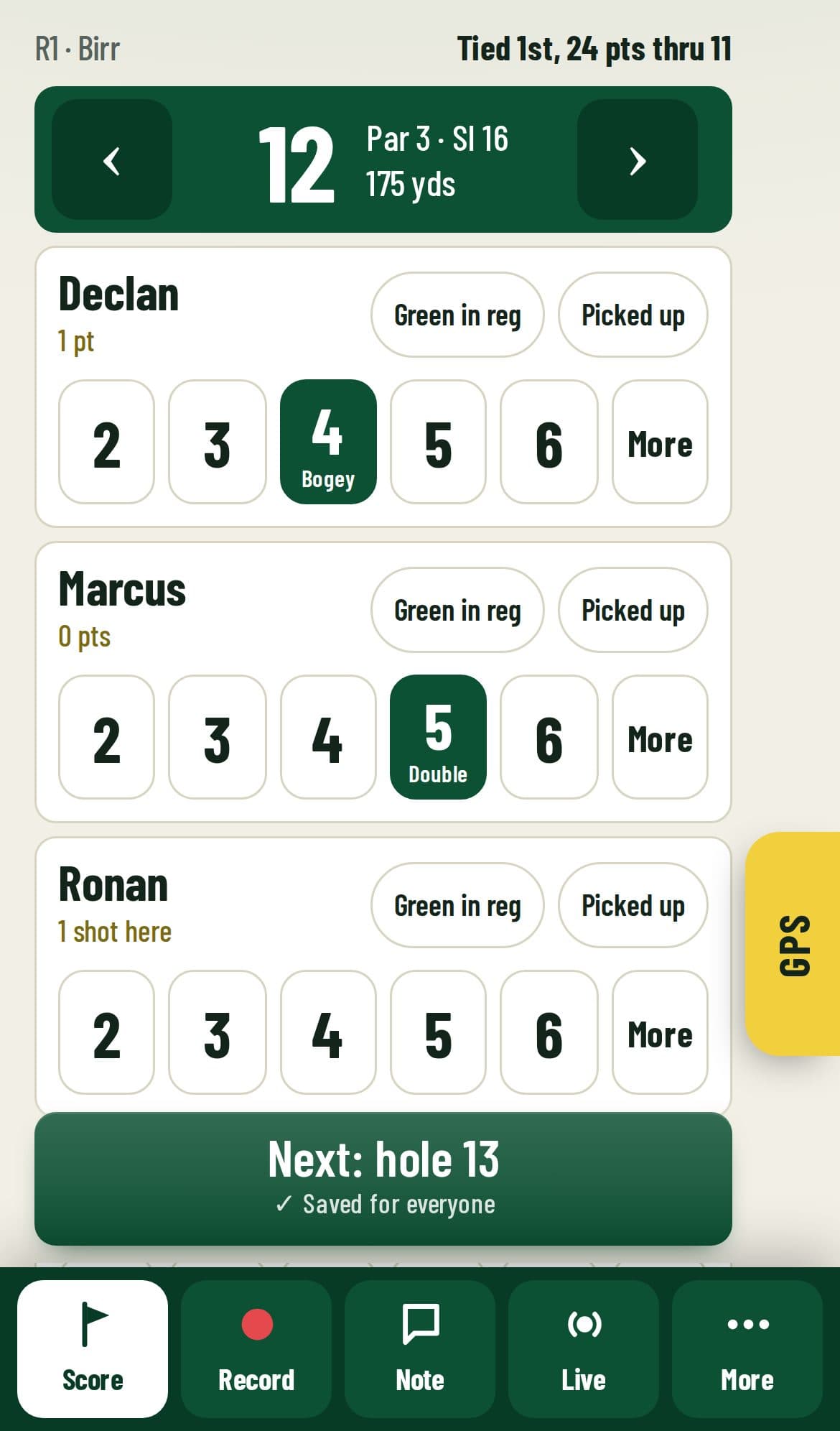 The scorecard on a phone, one hole at a time